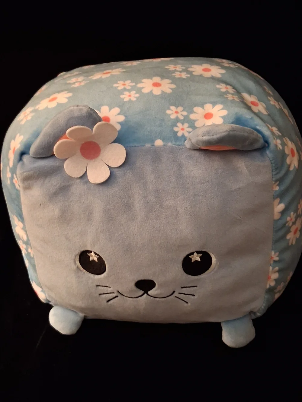 Moosh-Moosh Blue Floral Cat Plush Pillow with Daisy Accent